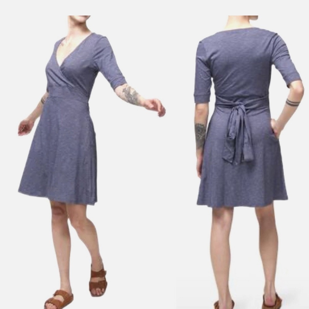 Toad&Co Blue Cue Wrap Cafe Tencel Cotton dress size medium - Picture 3 of 16